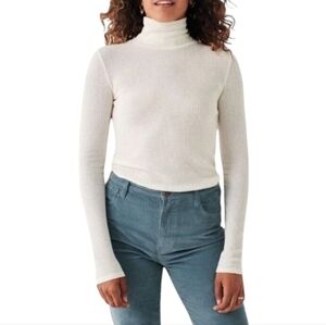 Faherty Legend Roscoe Ribbed Turtleneck Long Sleeve Shirt Cream Size Small